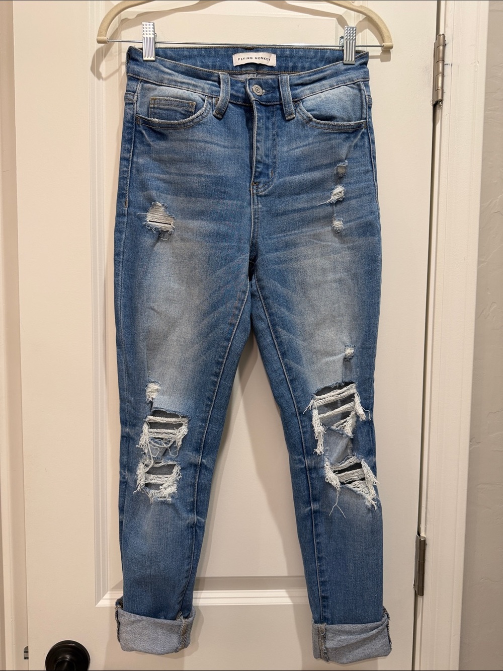 Flying Monkey Distressed Light Blue Boyfriend Jeans